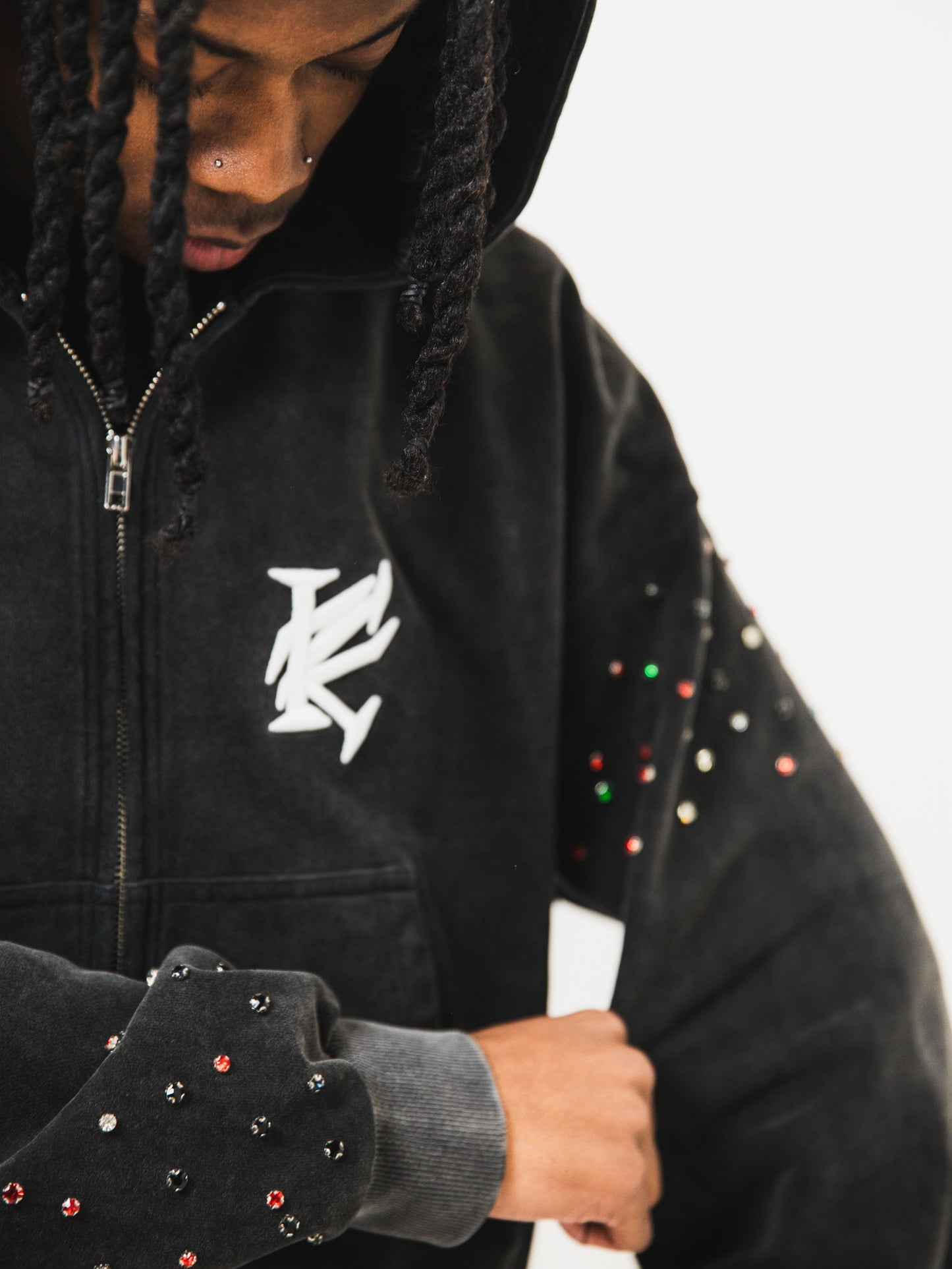 STUDDED ZIP-UP HOODIES